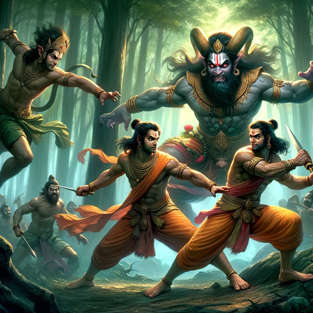 Rama and Lakshmana Attack Viradha